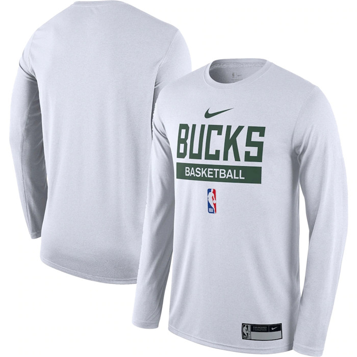 Men's Milwaukee Bucks White 2022/23 Legend On-Court Practice Performance Long Sleeve T-Shirt
